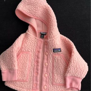 Baby girl pink retro pile jacket. Size 3-6 months